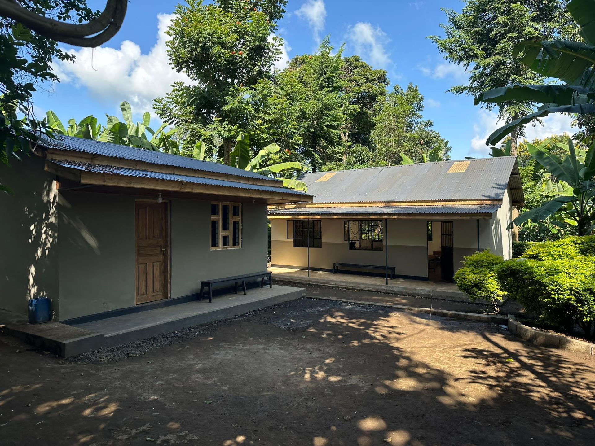 Renovated school courtyard with classrooms