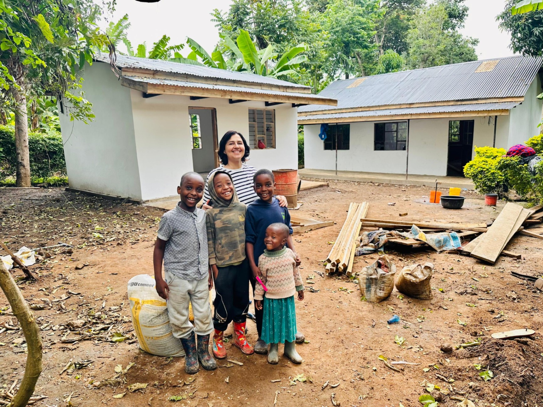 Marion with children at the school